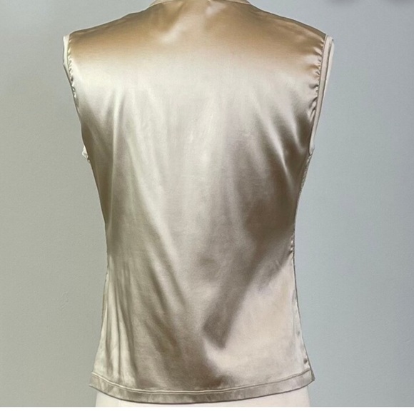 Joseph Aboud Vintage Beige Sleeveles V Neck Silk Rayon Blouse Knit Top Casual 12 - Picture 12 of 13